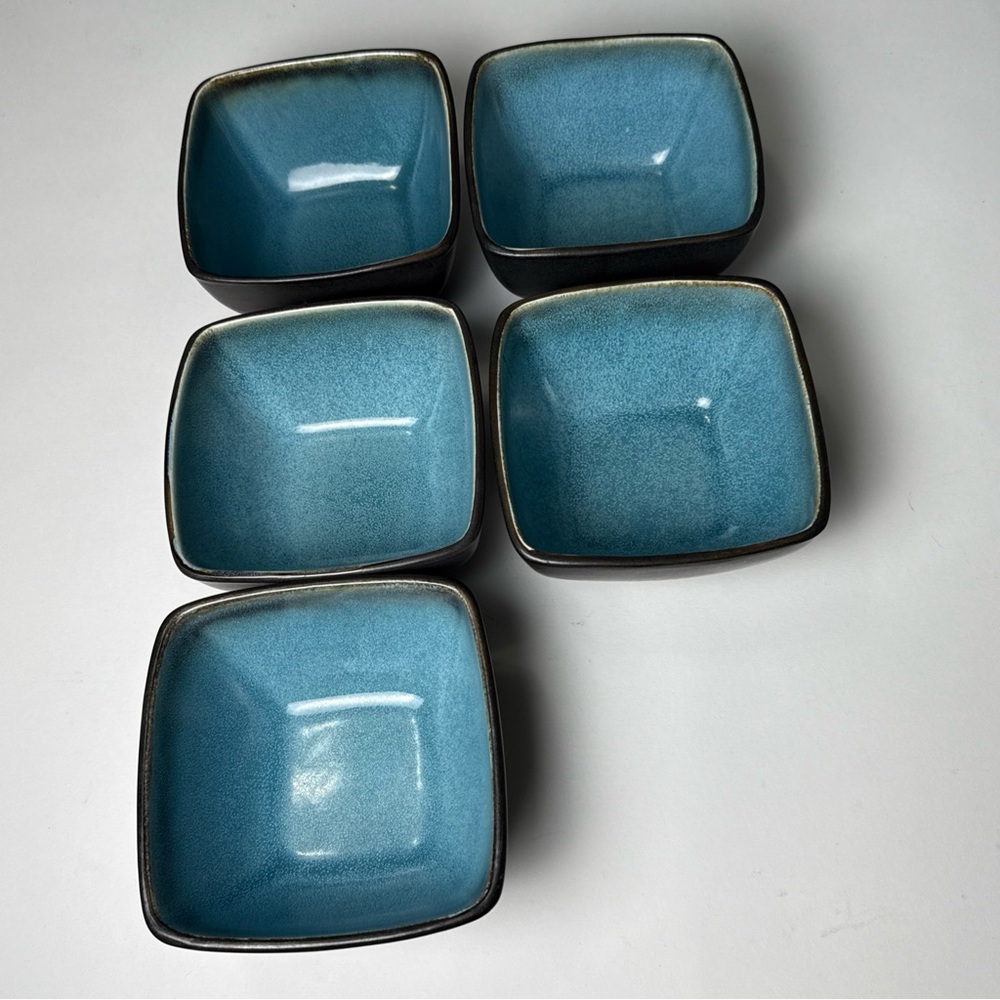 5 Threshold Elemental Ocean Square Stoneware Soup/Cereal Bowls 5.4” Discontinued